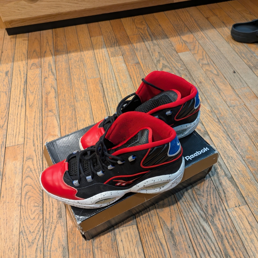 Reebok Red and Black High-Tops with Blue Accents